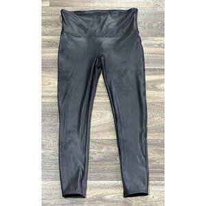SPANX FAUX LEATHER LEGGINGS SIZE XL PETITE BLACK SHAPING SLIMMING HIGH WAIST